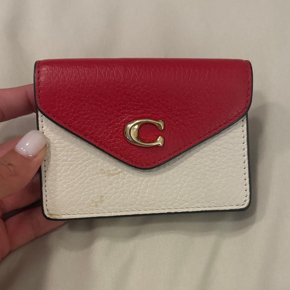 Coach Red and White Leather Card Holder